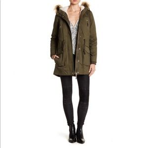 Green Faux Fur Trim Parka